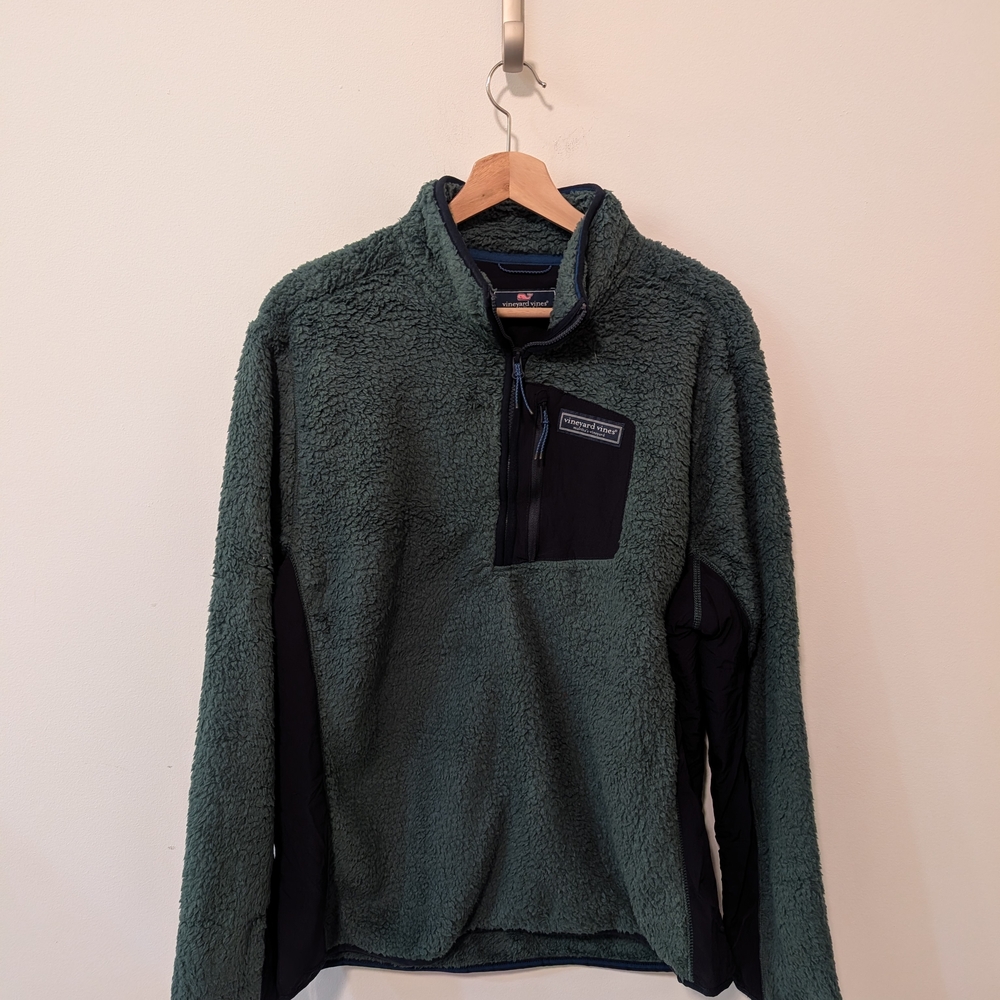 Vineyard Vines Stillwater Green Sherpa Quarter Zip Pullover Men's Size Large